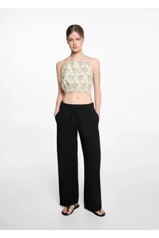 Straight Leg Linen Pants - Black - 2