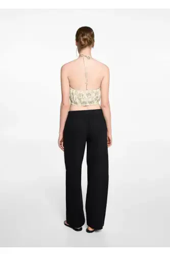 Straight Leg Linen Pants - Black - 4