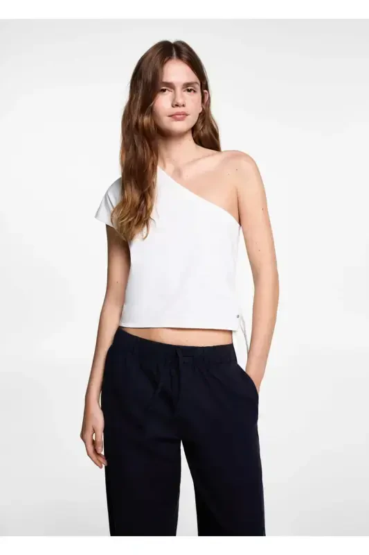 Straight leg linen pants - Navy Blue - MANGO TEEN