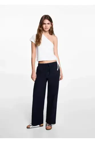 Straight leg linen pants - Navy Blue - MANGO TEEN (1)