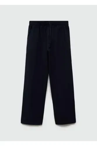 Straight leg linen pants - Navy Blue - 3