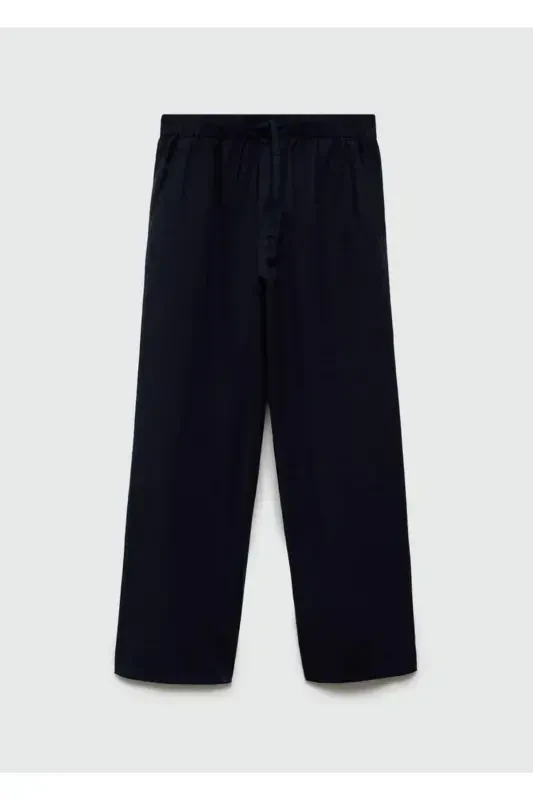 Straight leg linen pants - Navy Blue - 3