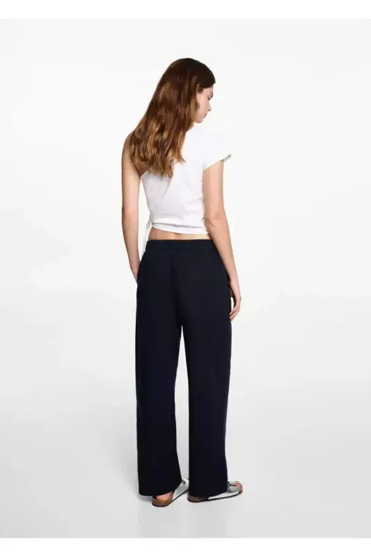 Straight leg linen pants - Navy Blue - 4