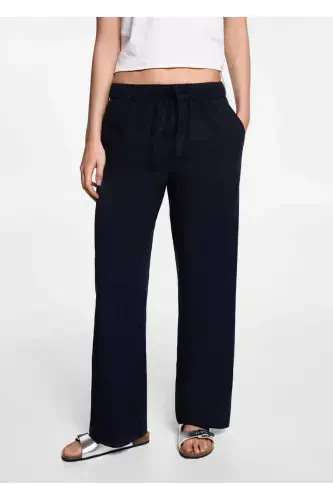 Straight leg linen pants - Navy Blue - 6