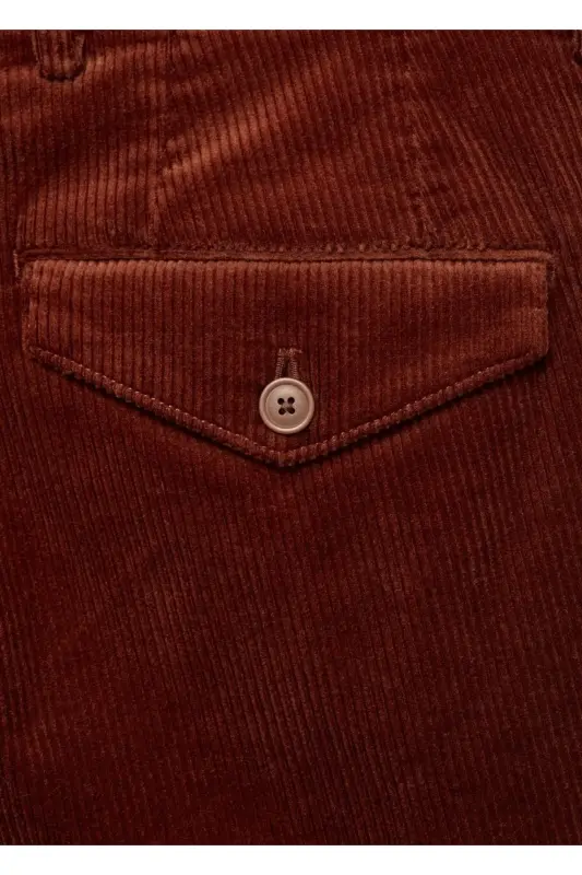 Straight Leg Pleated Corduroy Pants - Russet - 4