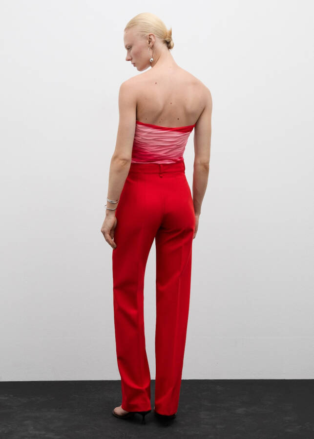 Straight leg, red, decorative stitch pants - 3