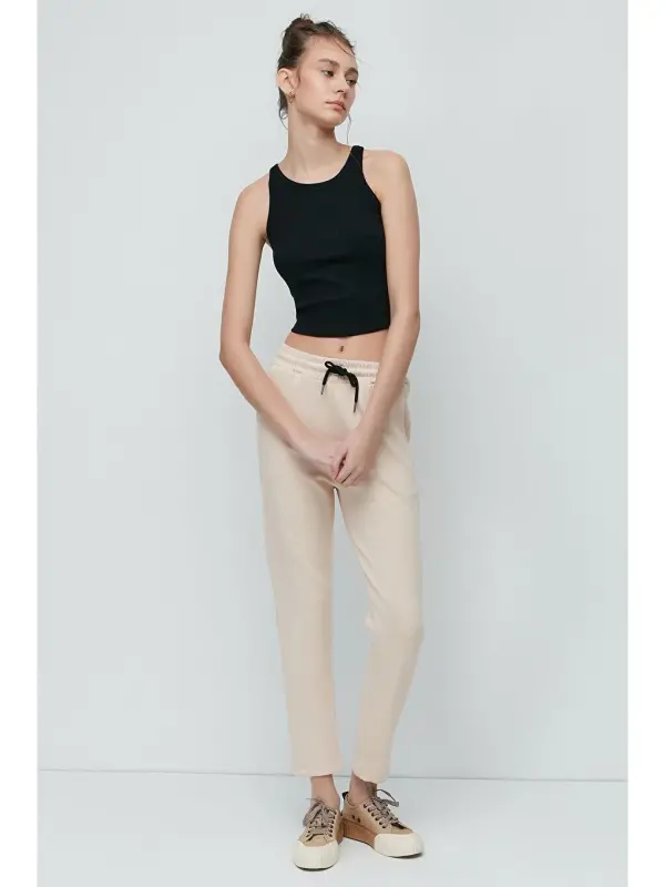 Straight Leg Sweatpants 801 Cream-Ecru - 2