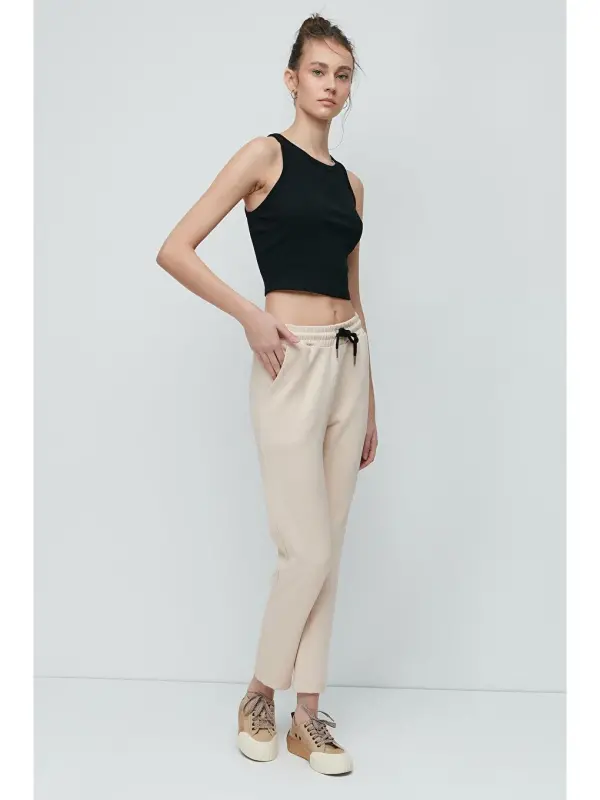 Straight Leg Sweatpants 801 Cream-Ecru - 3