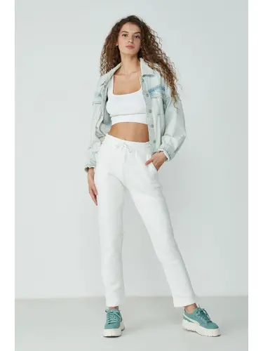 Straight Leg Sweatpants 901 Ecru-Ecru - 1