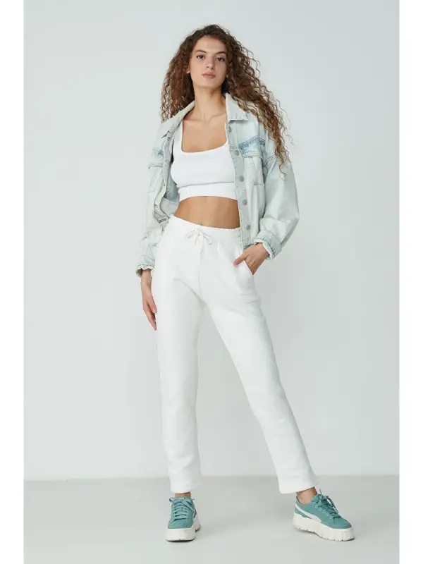 Straight Leg Sweatpants 901 Ecru-Ecru - 1