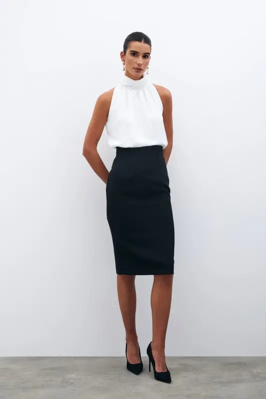Straight Pencil Skirt - Black-BLACK - 2