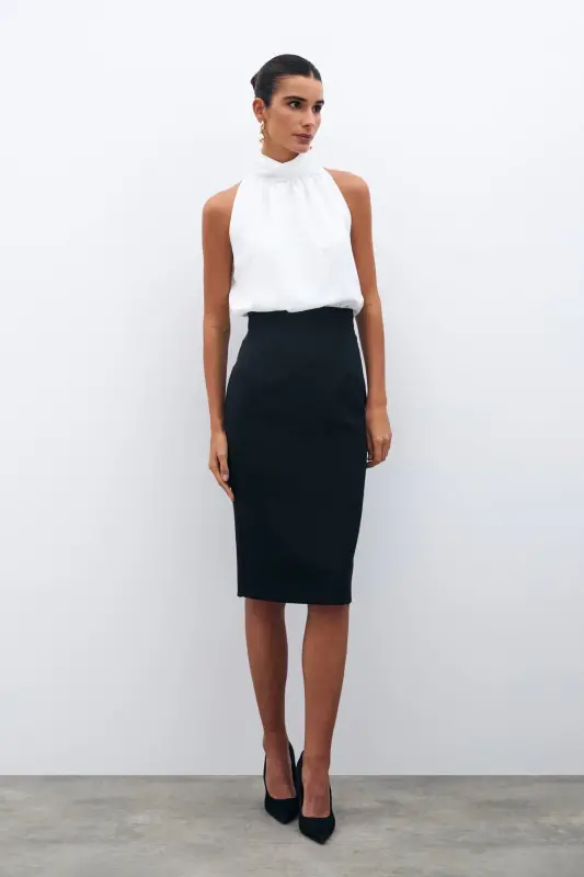 Straight Pencil Skirt - Black-BLACK - 3