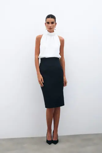 Straight Pencil Skirt - Black-BLACK - 4