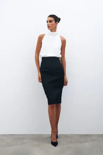 Straight Pencil Skirt - Black-BLACK - 5