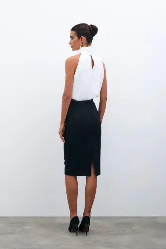 Straight Pencil Skirt - Black-BLACK - 8