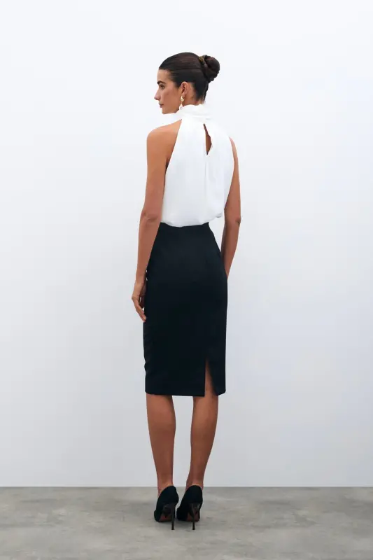 Straight Pencil Skirt - Black-BLACK - 8