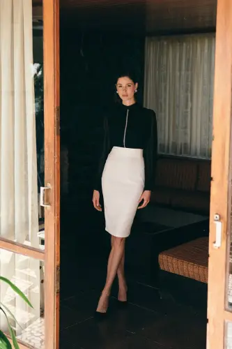 Straight Pencil Skirt - Ecru-ECRU 