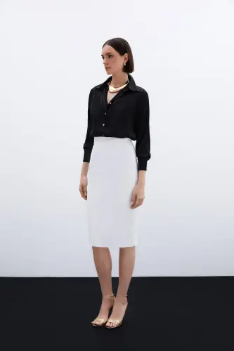 Straight Pencil Skirt - Ecru-ECRU - SATEEN (1)