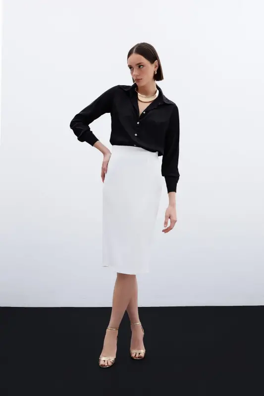 Straight Pencil Skirt - Ecru-ECRU - 3