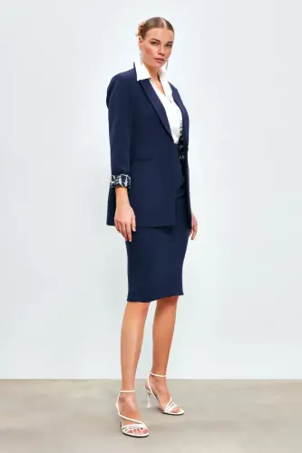 Straight Pencil Skirt -navy-navy - SATEEN (1)