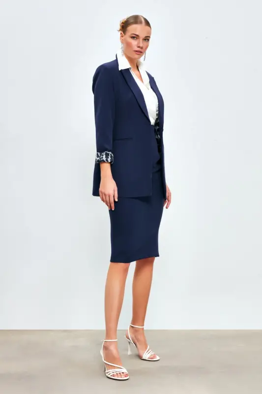 Straight Pencil Skirt -navy-navy - 2