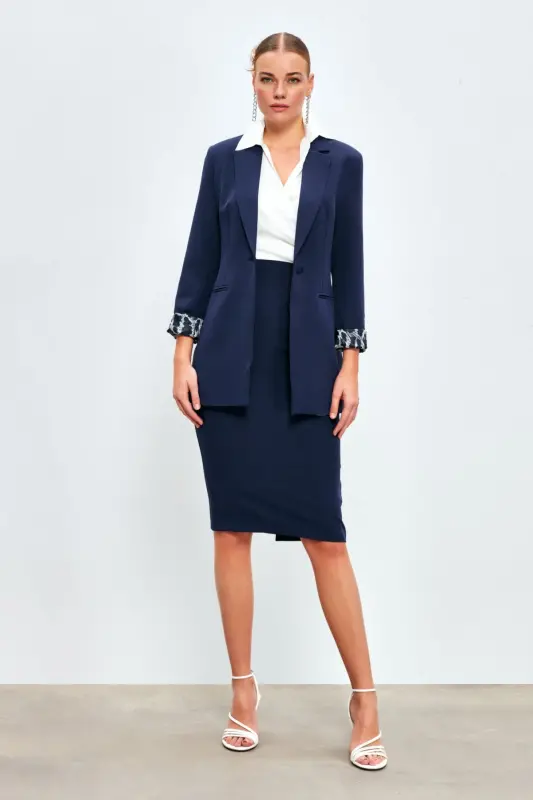 Straight Pencil Skirt -navy-navy - 3