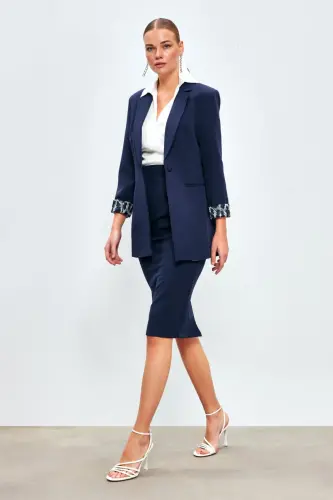 Straight Pencil Skirt -navy-navy - 4