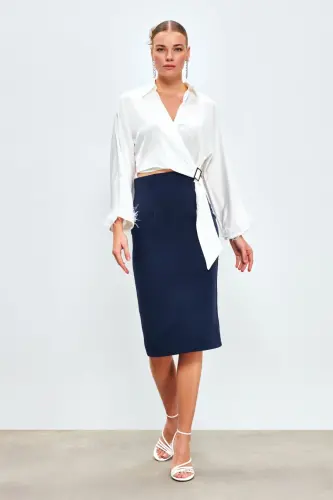 Straight Pencil Skirt -navy-navy - 5