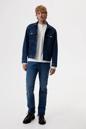 Straight Regular Jeans-Koyu kot mavisi 