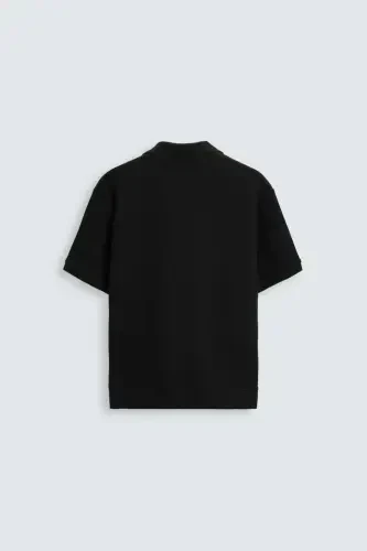STRAIGHT TEXTURED POLO T-SHIRT-Black - ZARA (1)