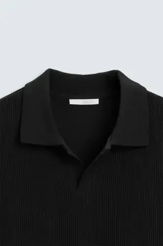 STRAIGHT TEXTURED POLO T-SHIRT-Black - 3