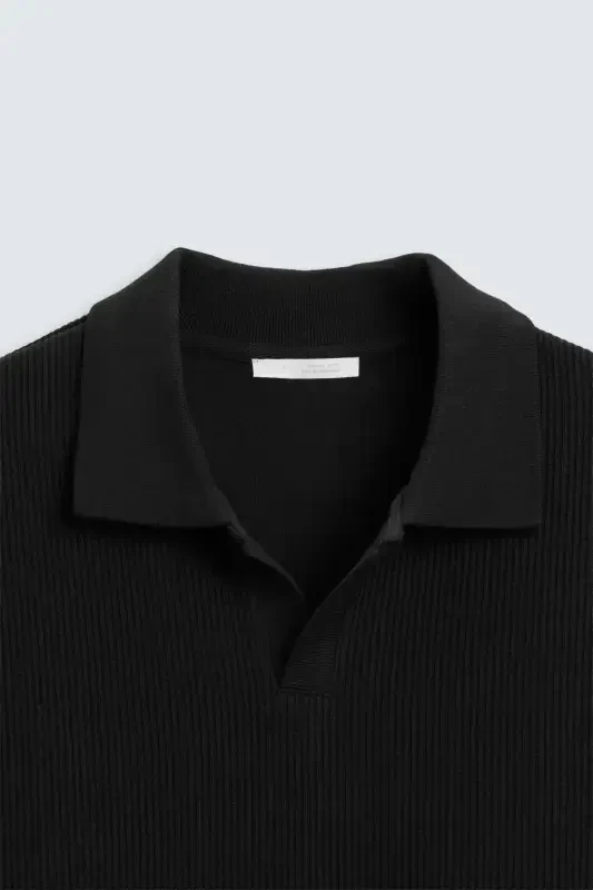 STRAIGHT TEXTURED POLO T-SHIRT-Black - 3