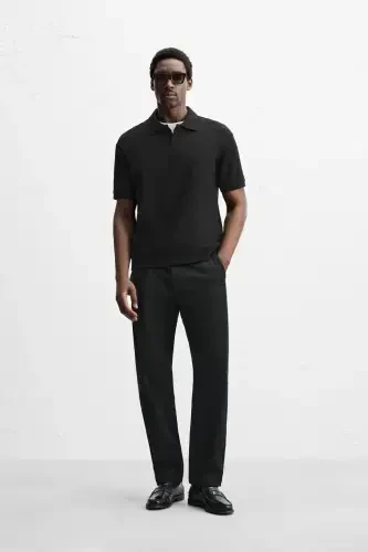 STRAIGHT TEXTURED POLO T-SHIRT-Black - 4