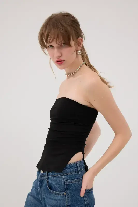 Strapless Gathered Blouse B309-k3-Black - ADDAX