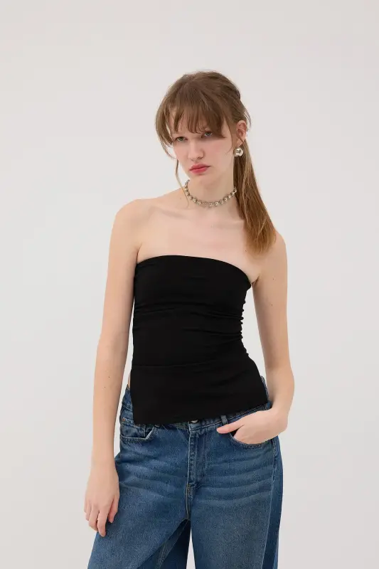 Strapless Gathered Blouse B309-k3-Black - 2