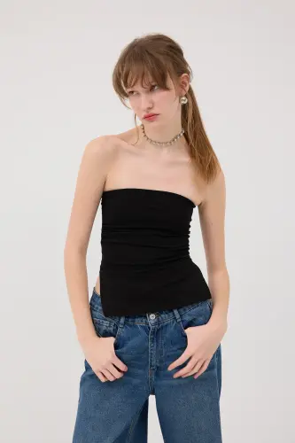 Strapless Gathered Blouse B309-k3-Black - 5