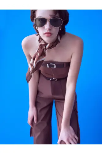 Strapless Jumpsuit Belt Detailed Pocketed - 1