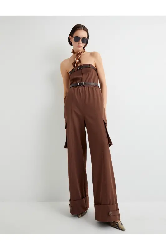 Strapless Jumpsuit Belt Detailed Pocketed - 4