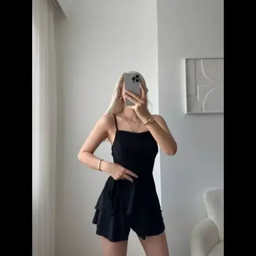 Strapless Mini Skort Dress Ruched Stylish Summer - Black - BÜYÜKBEDENIZ (1)