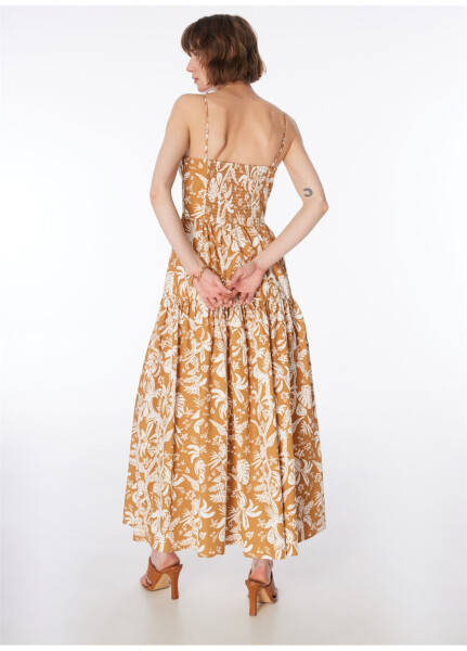 Strapless, patterned, brown-white midi dress. - 12