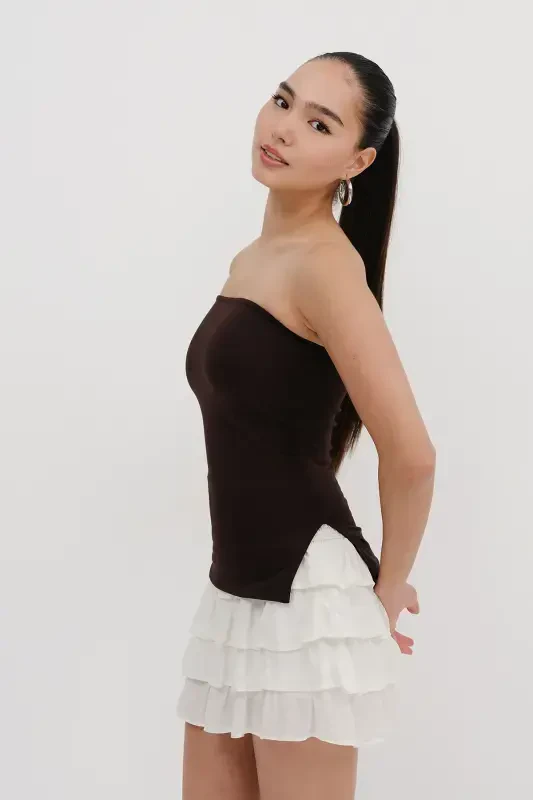 Strapless Ruched Blouse B309-D7-Acı Kahve - ADDAX
