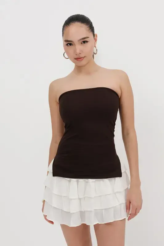 Strapless Ruched Blouse B309-D7-Acı Kahve - 2