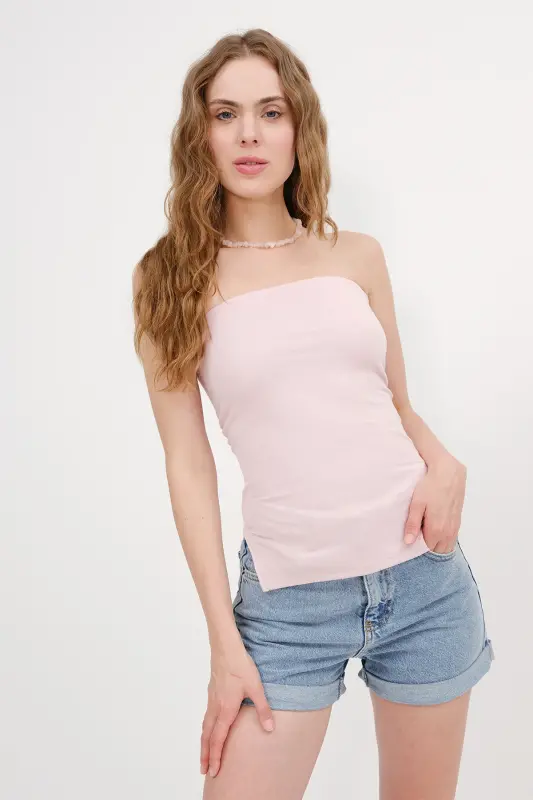Strapless Ruched Blouse B309-D7-Lotus - 1