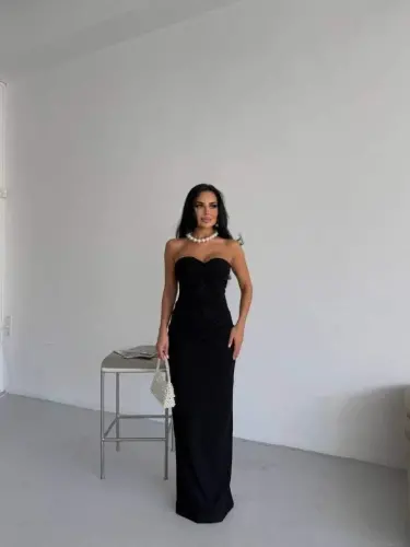 Strapless Sequined Long Dress - 1