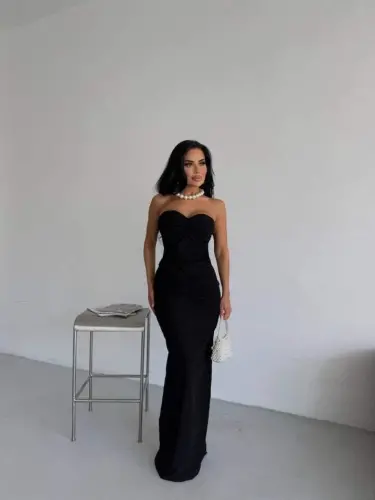 Strapless Sequined Long Dress - BÜYÜKBEDENIZ (1)