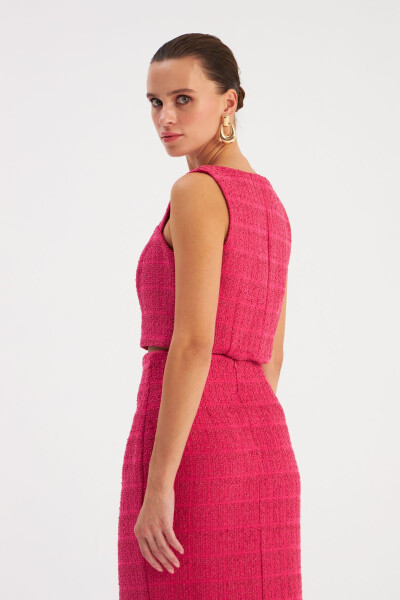 Strapless Tweed Crop Blouse - Fuchsia - 6