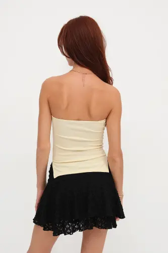 Straplez Büzgülü Bluz B309-D7-A.Sarı - 6