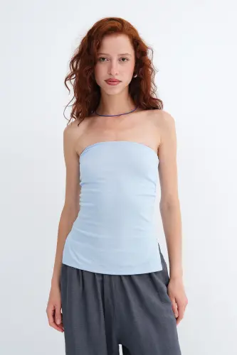 Straplez Büzgülü Bluz B309-D7 - Bebe Mavi - ADDAX (1)