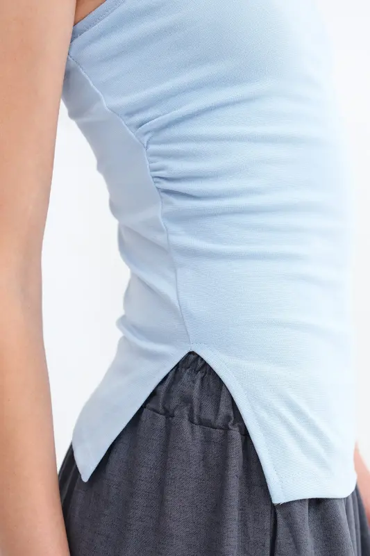 Straplez Büzgülü Bluz B309-D7 - Bebe Mavi - 3