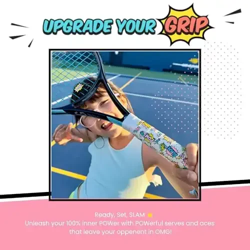 Strawberries and Cream Tennis Tape & Dampener Set - 2 Tacky 45” Long x 0.98” Wide Racket Handle Overgrips & 1 Matching Ping Dampener - 2